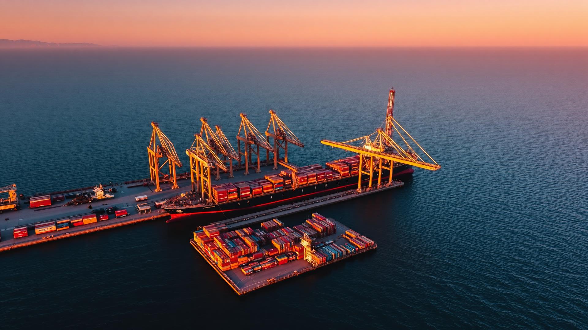 Global cargo port with container ships and cranes
